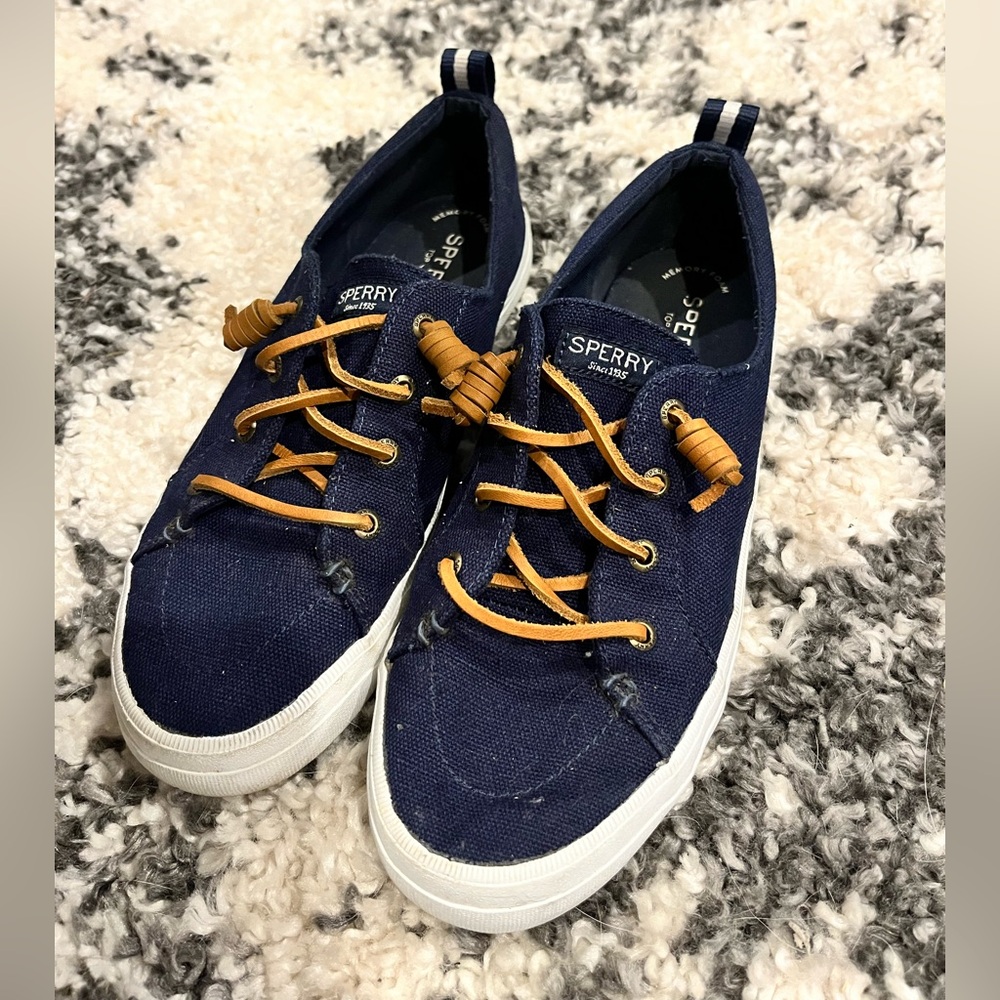 Sperry Navy Blue Flats with Tan Laces